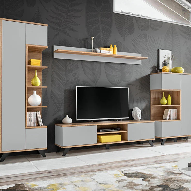 Bogota Wooden Wall Shelf in Grey and Riviera Oak - 160cm - Furniture One Shop