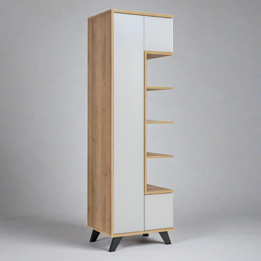 Bogota Wooden Tall Display Cabinet in Grey and Riviera Oak - Furniture One Shop