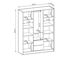 Bamberg Mirrored Hinged Door Wooden Wardrobe with 3 Doors 2 Drawer in Grey & Lamella Artisan - Furniture One Shop
