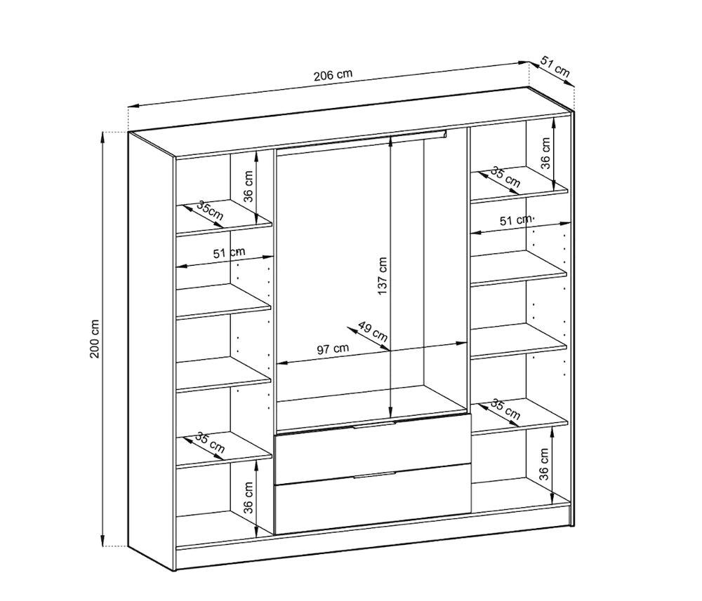 Bamberg Mirrored Hinged Door Wooden Wardrobe with 4 Doors 2 Drawer in Grey & Lamella Artisan - Furniture One Shop