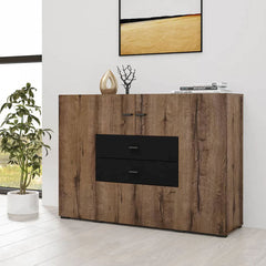 Coby Small Wooden 2 Door 2 Drawers Sideboard in Oak Monastery & Black