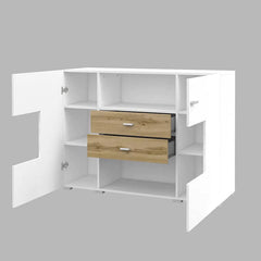 Coby Small Wooden 2 Door 2 Drawers Sideboard in Oak Wotan & White Gloss - Furniture One Shop