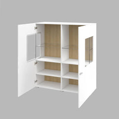 Coby Wooden 2 Door Display Cabinet in Oak Wotan & White Gloss - Furniture One Shop