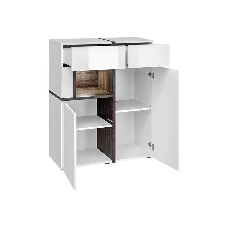 Cross Wooden 2 Door 2 Drawers Display Cabinet in White High Gloss - Furniture One Shop