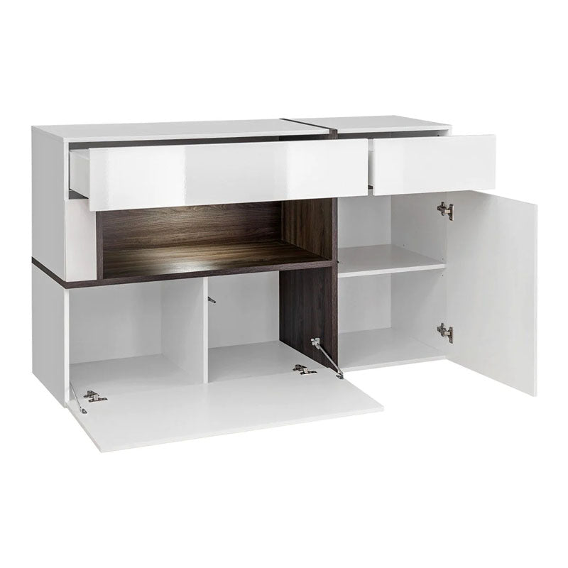 Cross Wooden 2 Door 4 Drawers Sideboard in White High Gloss - Furniture One Shop