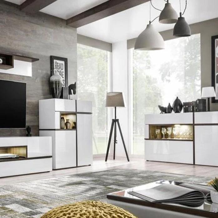 Cross Wooden 2 Door 2 Drawers Display Cabinet in White High Gloss - Furniture One Shop