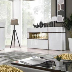 Cross Wooden 2 Door 4 Drawers Sideboard in White High Gloss - Furniture One Shop