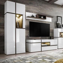 Cross Wooden Tall Display Cabinet in White High Gloss - Furniture One Shop