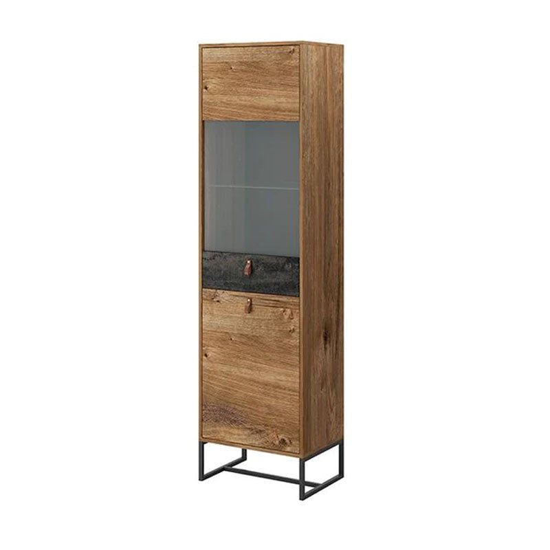 Dark Wooden Tall Display Cabinet in Oak Ribbeck - Furniture One Shop