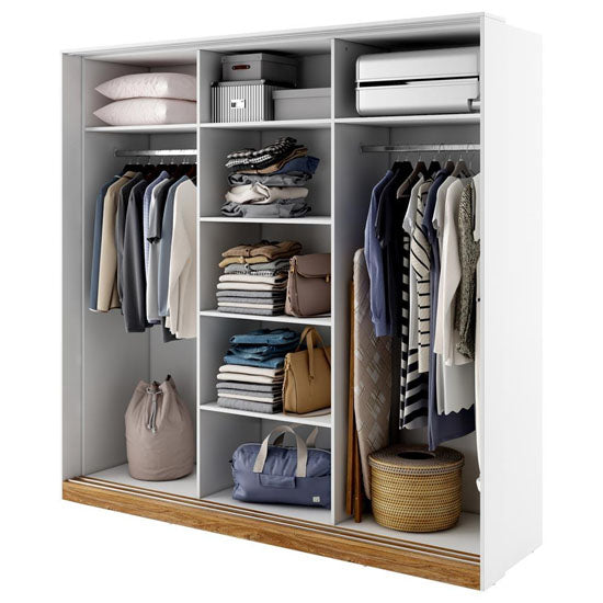 Dentro 3 Sliding Doors Wooden Wardrobe in Matt White 220cm - Furniture One Shop