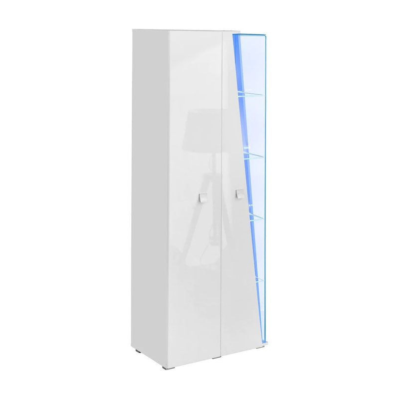 EDGE Wooden Tall Display Cabinet in White High Gloss - Furniture One Shop