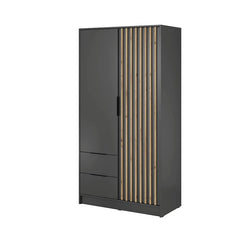 Bamberg Hinged Door Wooden Wardrobe with 2 Doors 2 Drawer in Graphite & Lamella Artisan - Furniture One Shop