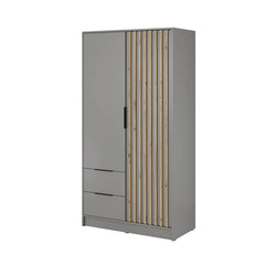 Bamberg Hinged Door Wooden Wardrobe with 2 Doors 2 Drawer in Grey & Lamella Artisan - Furniture One Shop