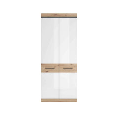 Nelly Wooden Wardrobe with 2 Door in Oak Artisan and White High Gloss - Furniture One Shop