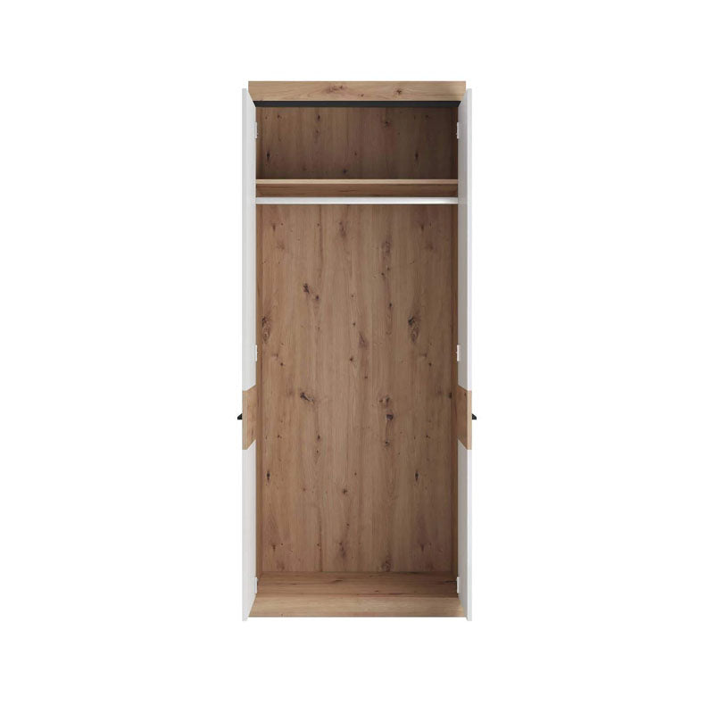 Nelly Wooden Wardrobe with 2 Door in Oak Artisan and White High Gloss - Furniture One Shop