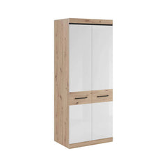 Nelly Wooden Wardrobe with 2 Door in Oak Artisan and White High Gloss - Furniture One Shop