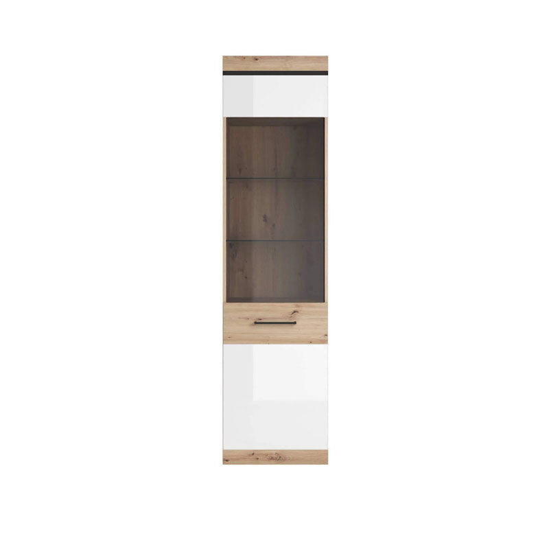Nelly Wooden Tall Display Cabinet in Oak Artisan and White High Gloss - Furniture One Shop