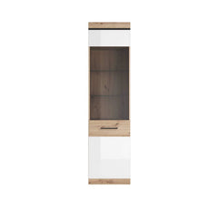 Nelly Wooden Tall Display Cabinet in Oak Artisan and White High Gloss - Furniture One Shop