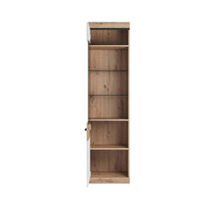 Nelly Wooden Tall Display Cabinet in Oak Artisan and White High Gloss - Furniture One Shop