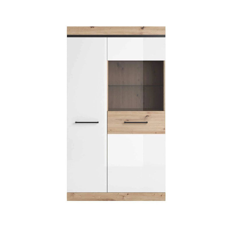 Nelly Wooden Large Display Cabinet in Oak Artisan and White High Gloss - Furniture One Shop