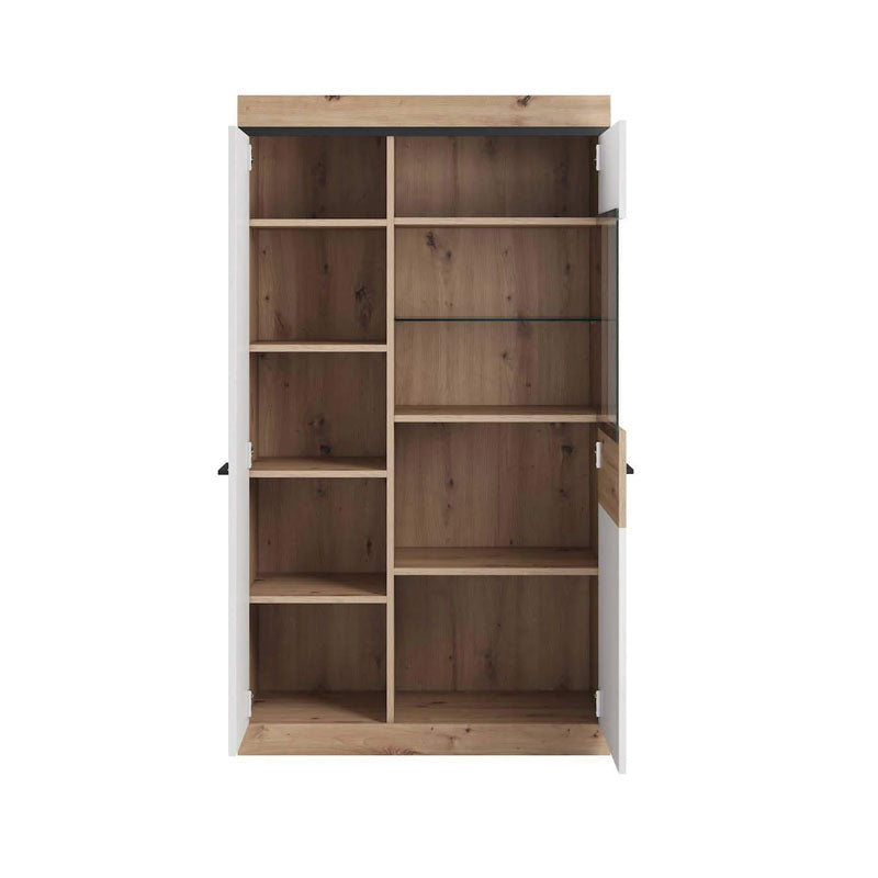 Nelly Wooden Large Display Cabinet in Oak Artisan and White High Gloss - Furniture One Shop