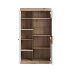 Nelly Wooden Large Display Cabinet in Oak Artisan and White High Gloss - Furniture One Shop
