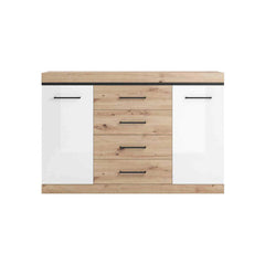 Nelly Wooden 2 Door 4 Drawers Sideboard in Oak Artisan and White High Gloss - Furniture One Shop