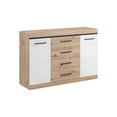 Nelly Wooden 2 Door 4 Drawers Sideboard in Oak Artisan and White High Gloss - Furniture One Shop