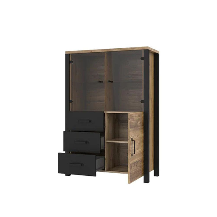 Olin Wooden 3 Door 3 Drawers Display Cabinet in Appenzeller Fichte Oak - Furniture One Shop