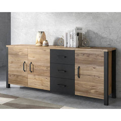 Olin Wooden 3 Doors Sideboard in Appenzeller Fichte Oak - Furniture One Shop