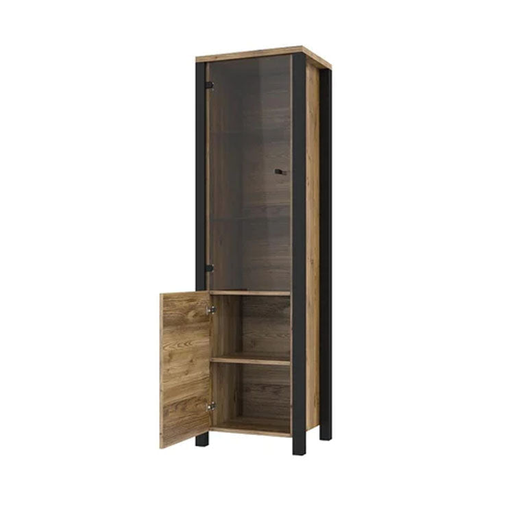 Olin Wooden Tall Display Cabinet in Appenzeller Fichte Oak - Furniture One Shop