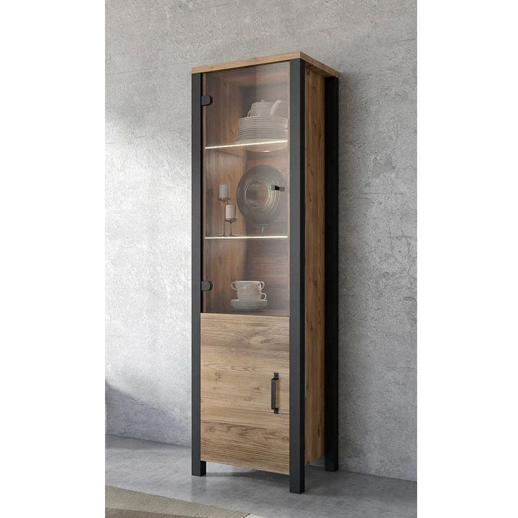 Olin Wooden Tall Display Cabinet in Appenzeller Fichte Oak - Furniture One Shop