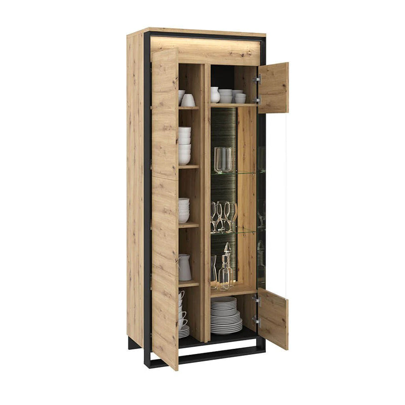 Quant Wooden 2 Door Tall Display Cabinet in Oak Artisan - Furniture One Shop