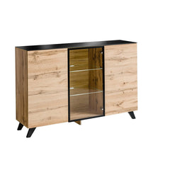 Thin Wooden 2 Door 3 Shelves Sideboard in Oak Wotan - Furniture One Shop