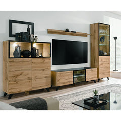 Thin Wooden Small Display Cabinet in Oak Wotan - Furniture One Shop