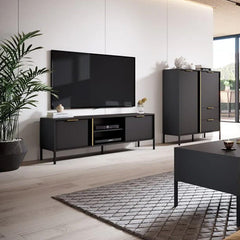 Lars Small Wooden TV Stand in Anthracite and Gold - 153cm - Furniture One Shop