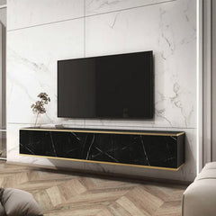 Oro Floating TV Cabinet in Black Marble Effect- 175cm - Furniture One Shop