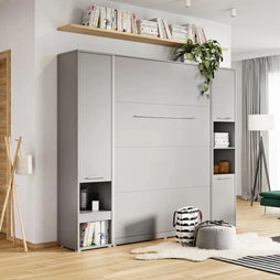 CP-02 Vertical Wooden Wall Small Double Bed with Storage Cabinet in Matt Grey 120cm - Furniture One Shop