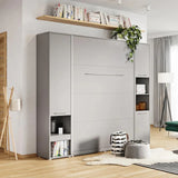 CP-02 Vertical Wooden Wall Small Double Bed with Storage Cabinet in Matt Grey 120cm