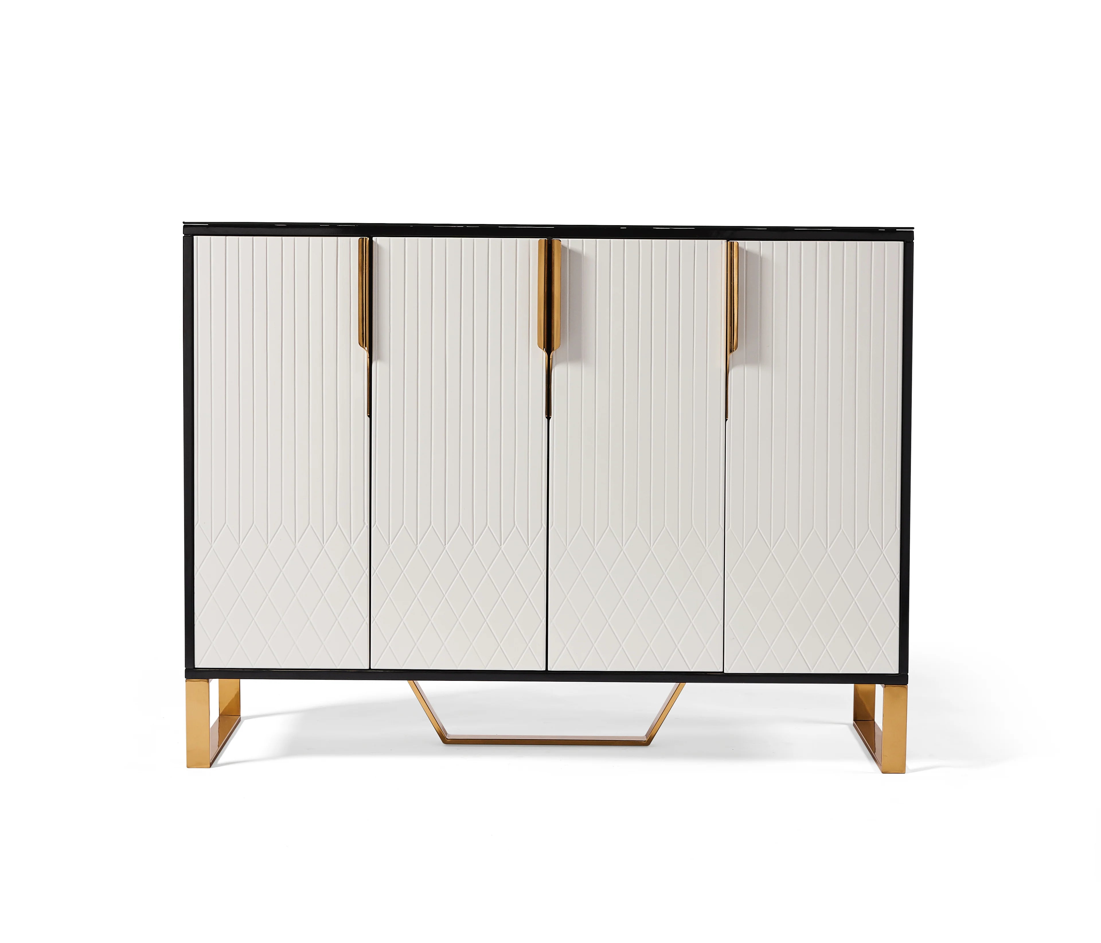 Amal Ribbed Sideboard in Black, White & Gold