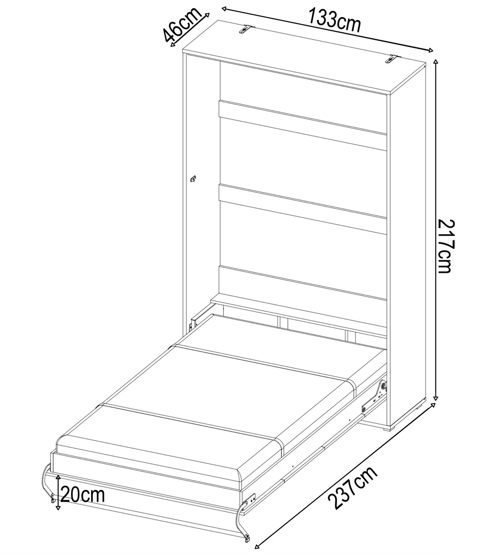 CP-02 Vertical Wooden Wall Small Double Bed in Matt White 120cm