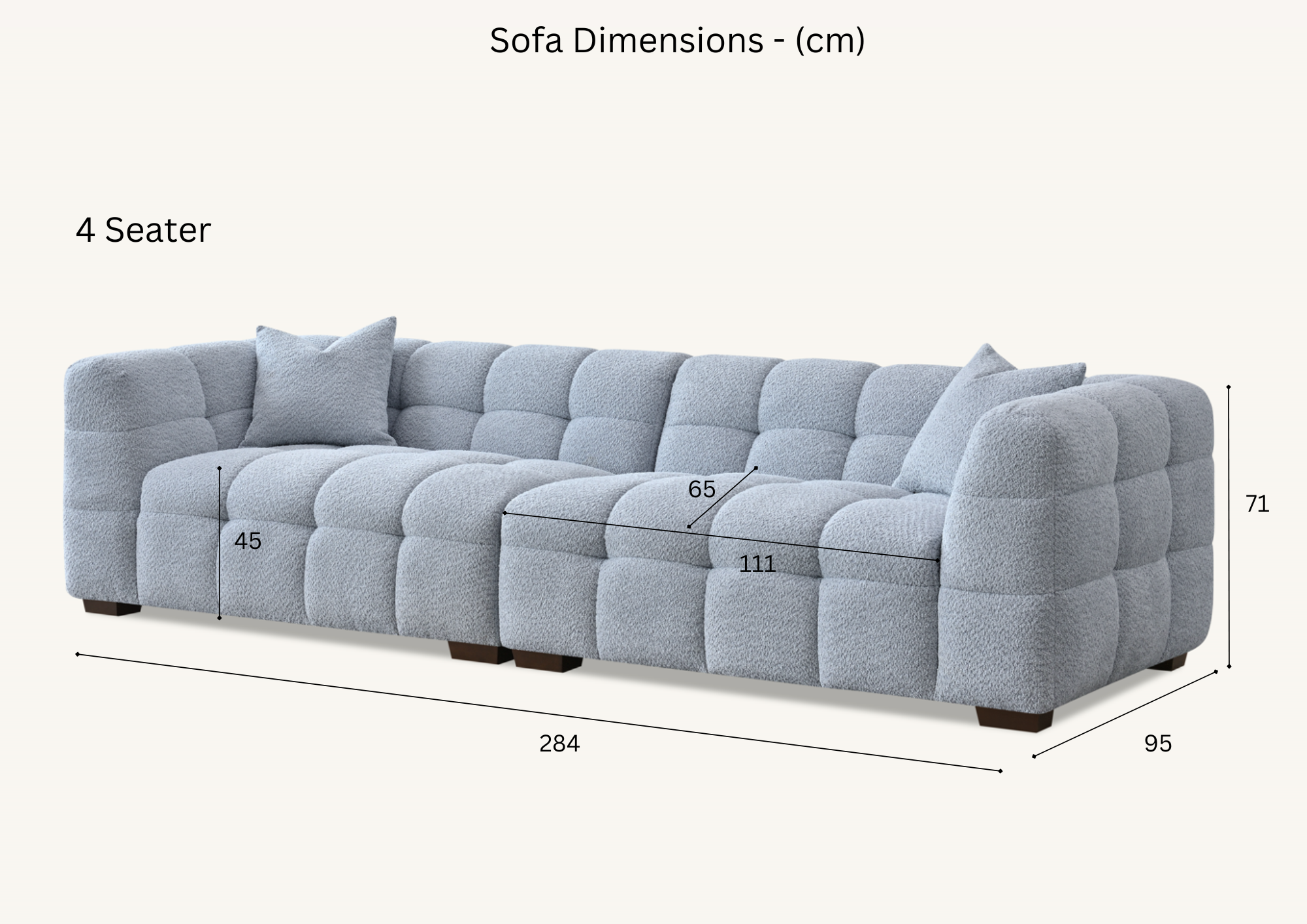 Aluxo Tribeca 4 Seater Sofa in Pearl Boucle Fabric