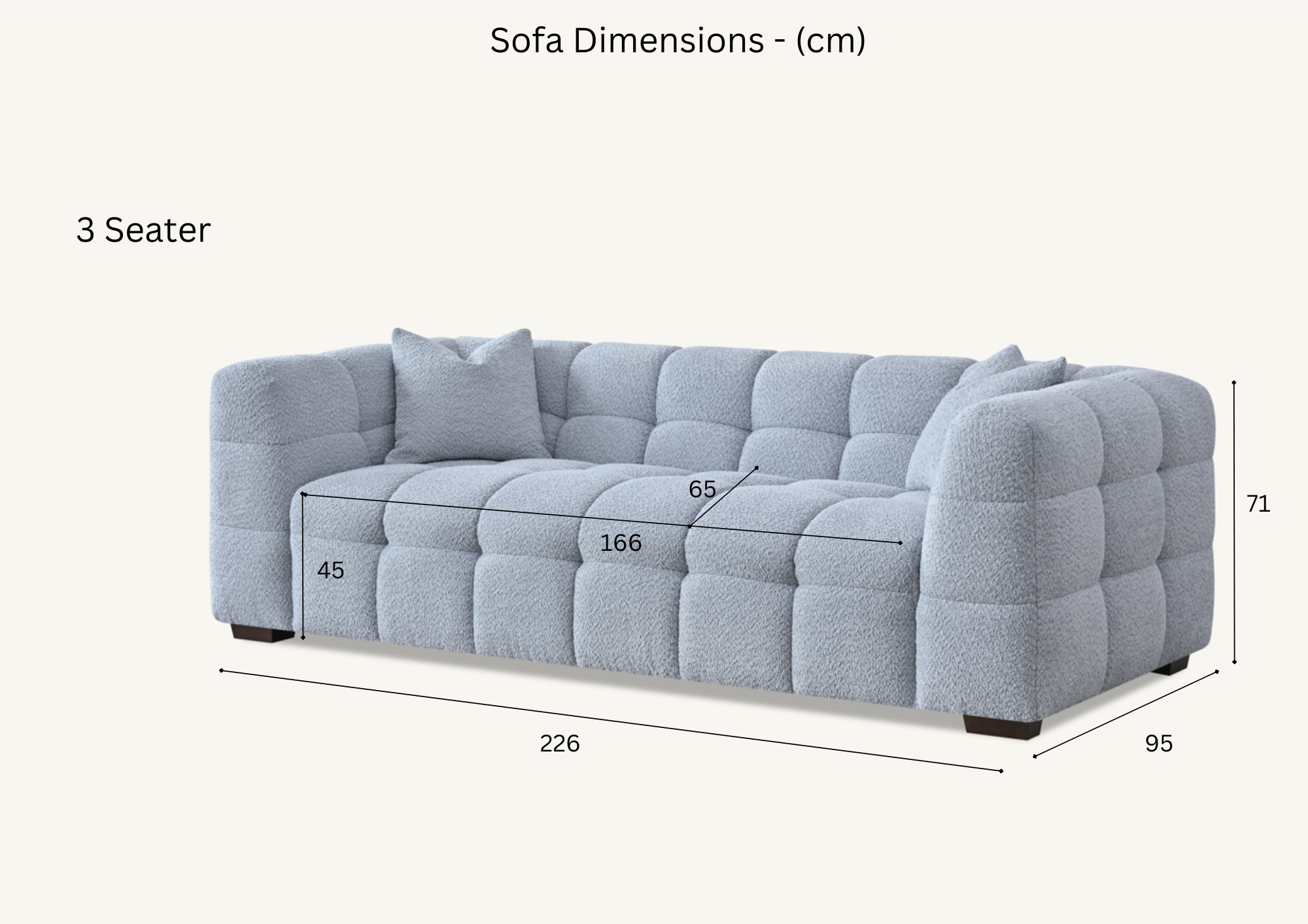 Aluxo Tribeca 3 Seater Sofa in Pearl Boucle Fabric