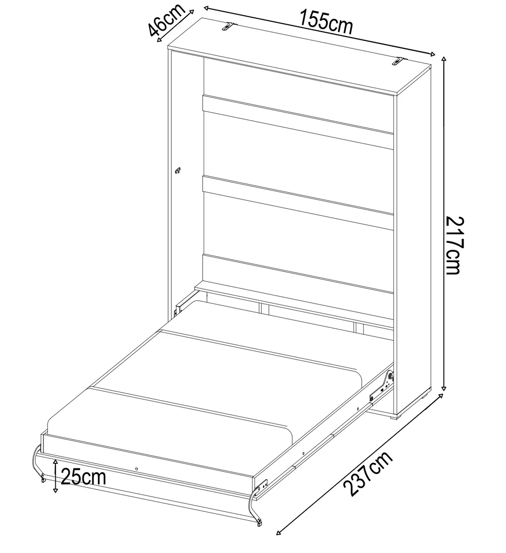 CP-01 Vertical Wooden Wall Double Bed in Gloss White 140cm