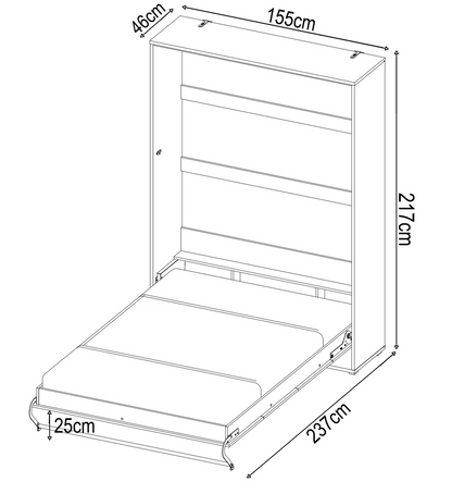 CP-01 Vertical Wooden Wall Double Bed in Matt Grey 140cm