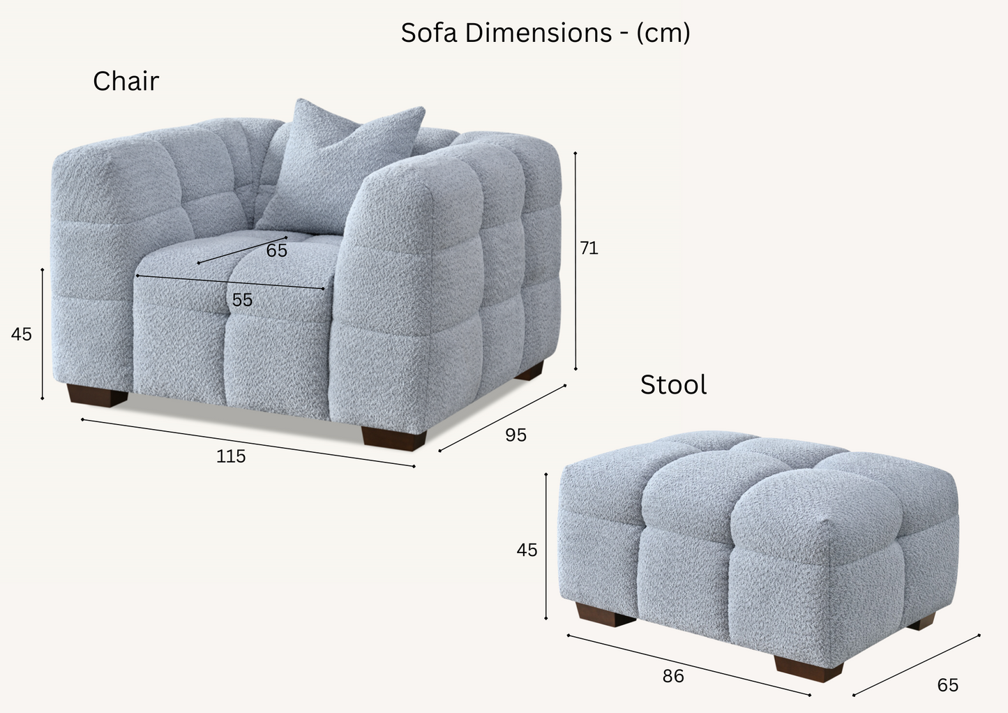 Aluxo Tribeca Footstool in Pearl Boucle Fabric