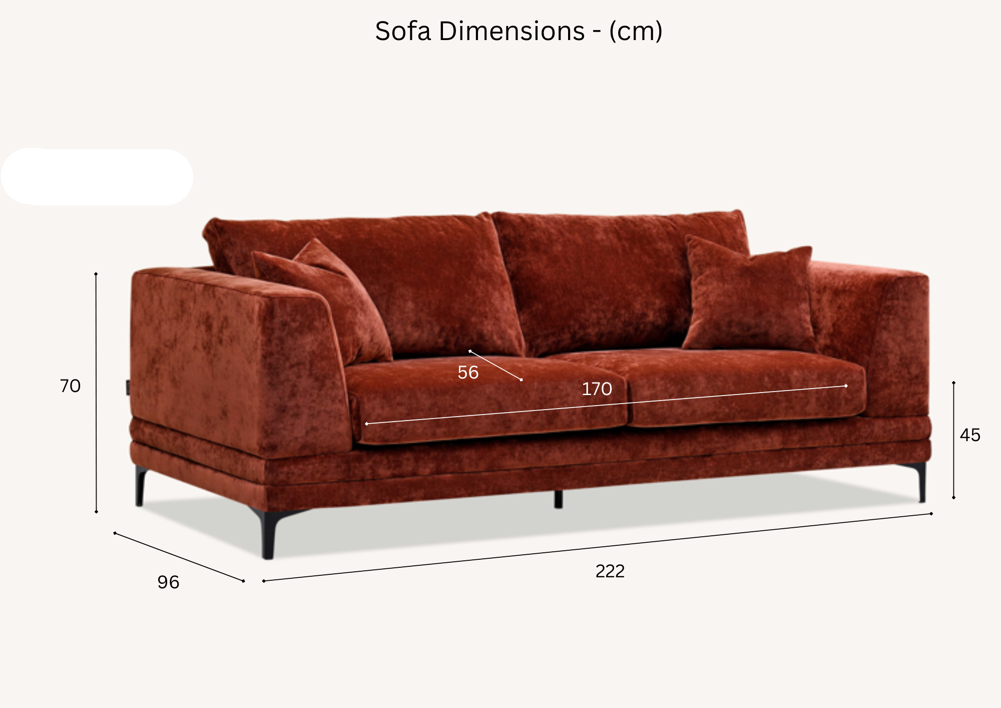 Aluxo Lenox 3 Seater Sofa in Rust Velvet