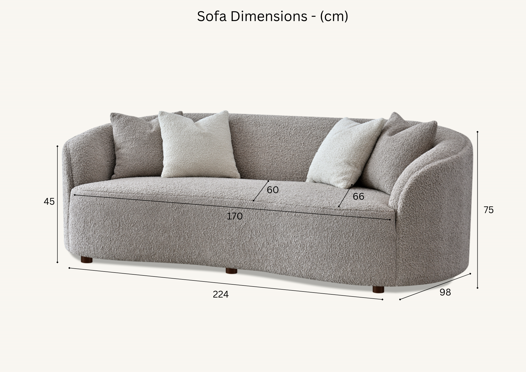 Aluxo Nolita 3 Seater Boucle Teddy Sofa in Koala