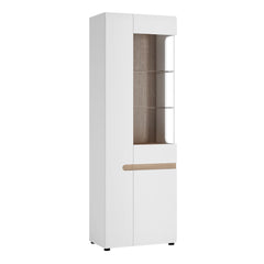 Chelsea Living Tall Glazed Narrow Display unit (LHD) in white with an Truffle Oak Trim - Furniture One Shop