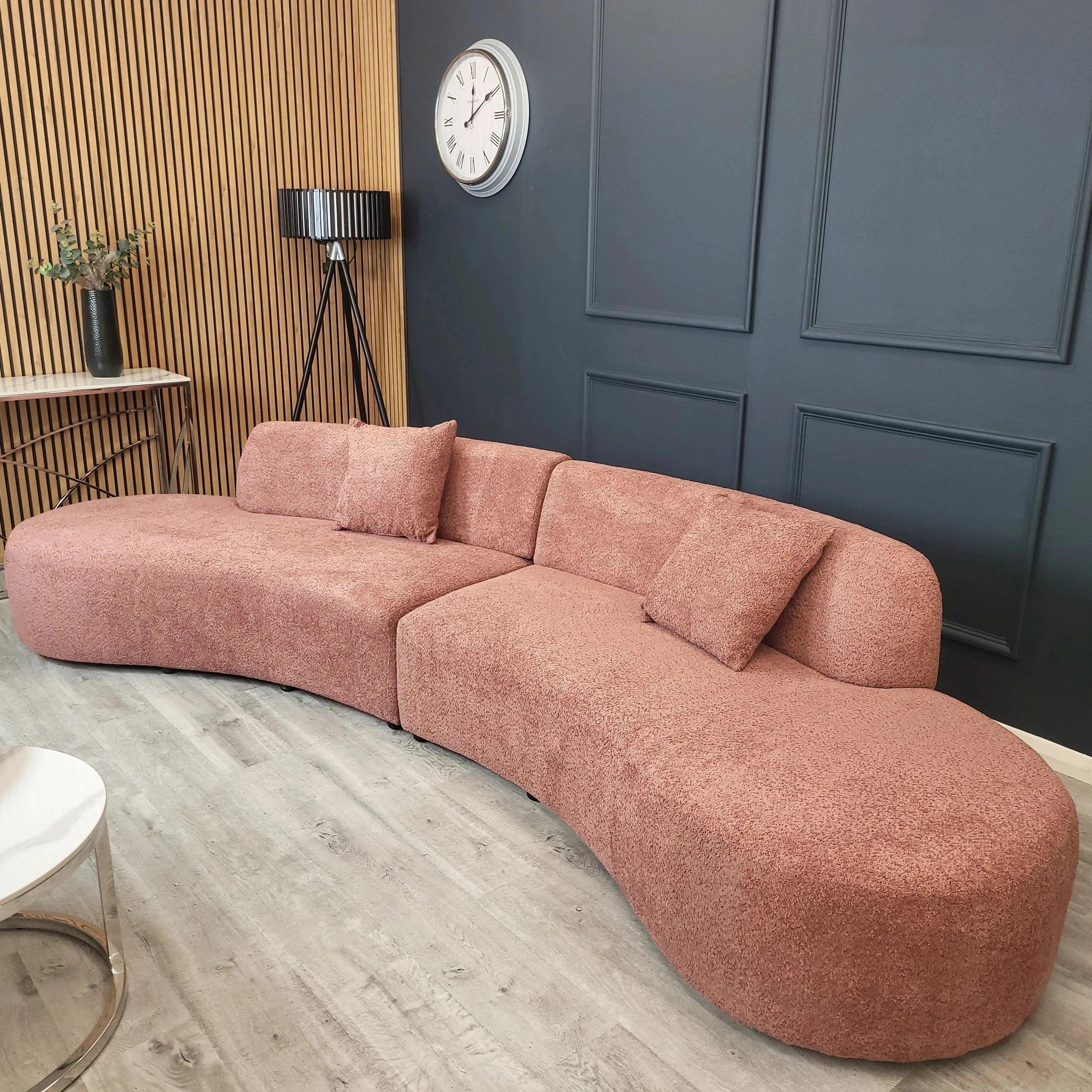 Miami Curved Cinema Boucle Sofa in Blush